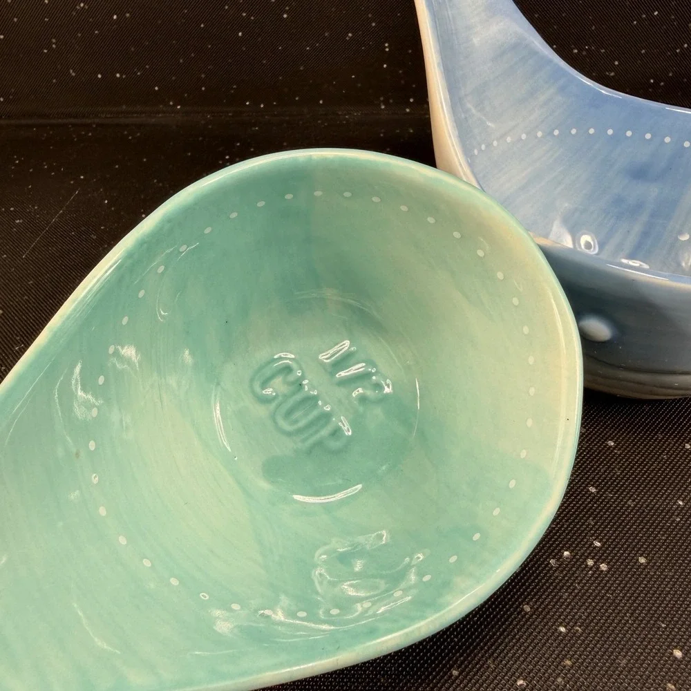 Anthropologie Whale Ceramic Measuring Cup Set Blue Teal 4 Piece Nesting Set